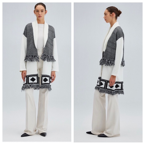 33 Salon Designer Privé Fringe Detailed Long Knit Cardigan - Picture 2 of 3